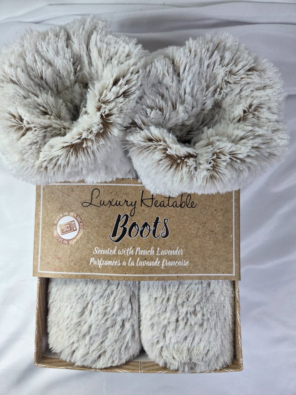 Luxury Heatable Boots Faux-Fur Foot Warmers French Lavendar Scent NIB